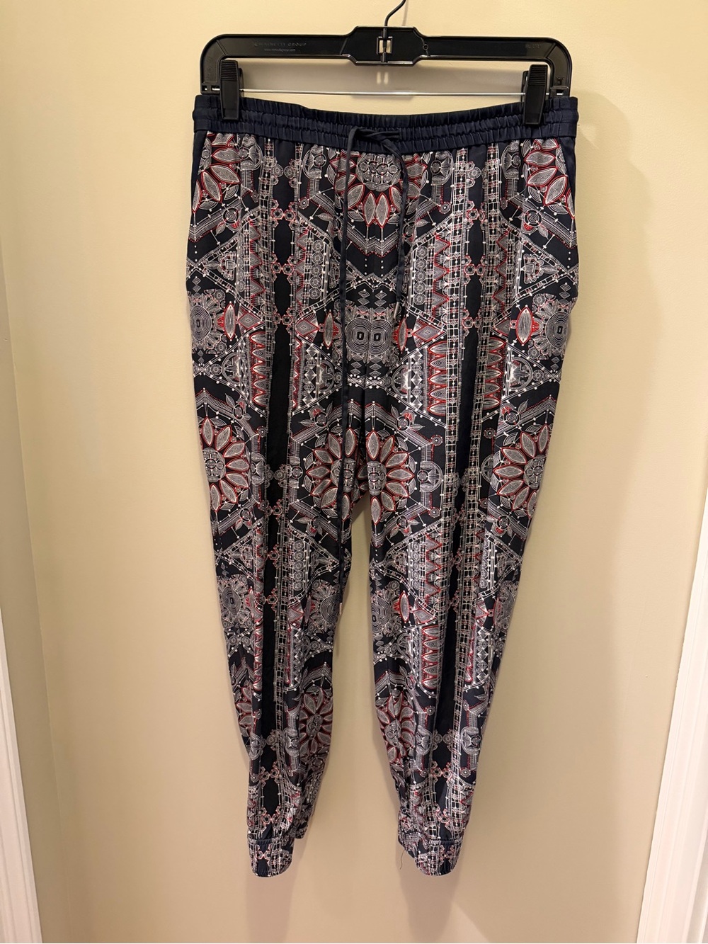 Club Monaco Navy Geometric Print silk Pants